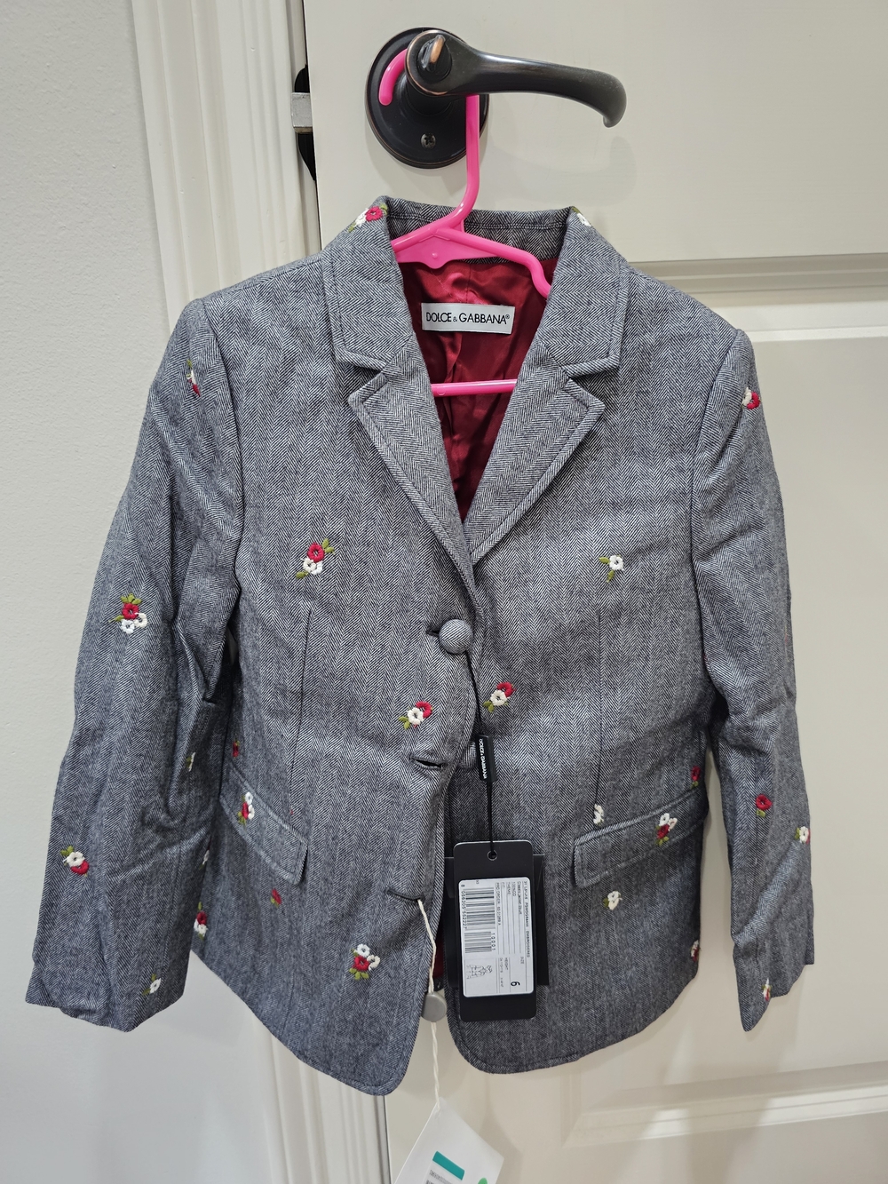 Dolce & Gabbana Girls' Gray Embroidered Floral Blazer Jacket